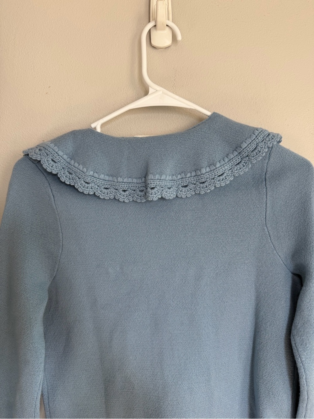 Sezane Bettany Cardigan Vintage Blue Merino Wool Lace Collar XS S23IJUP015E - Picture 8 of 8